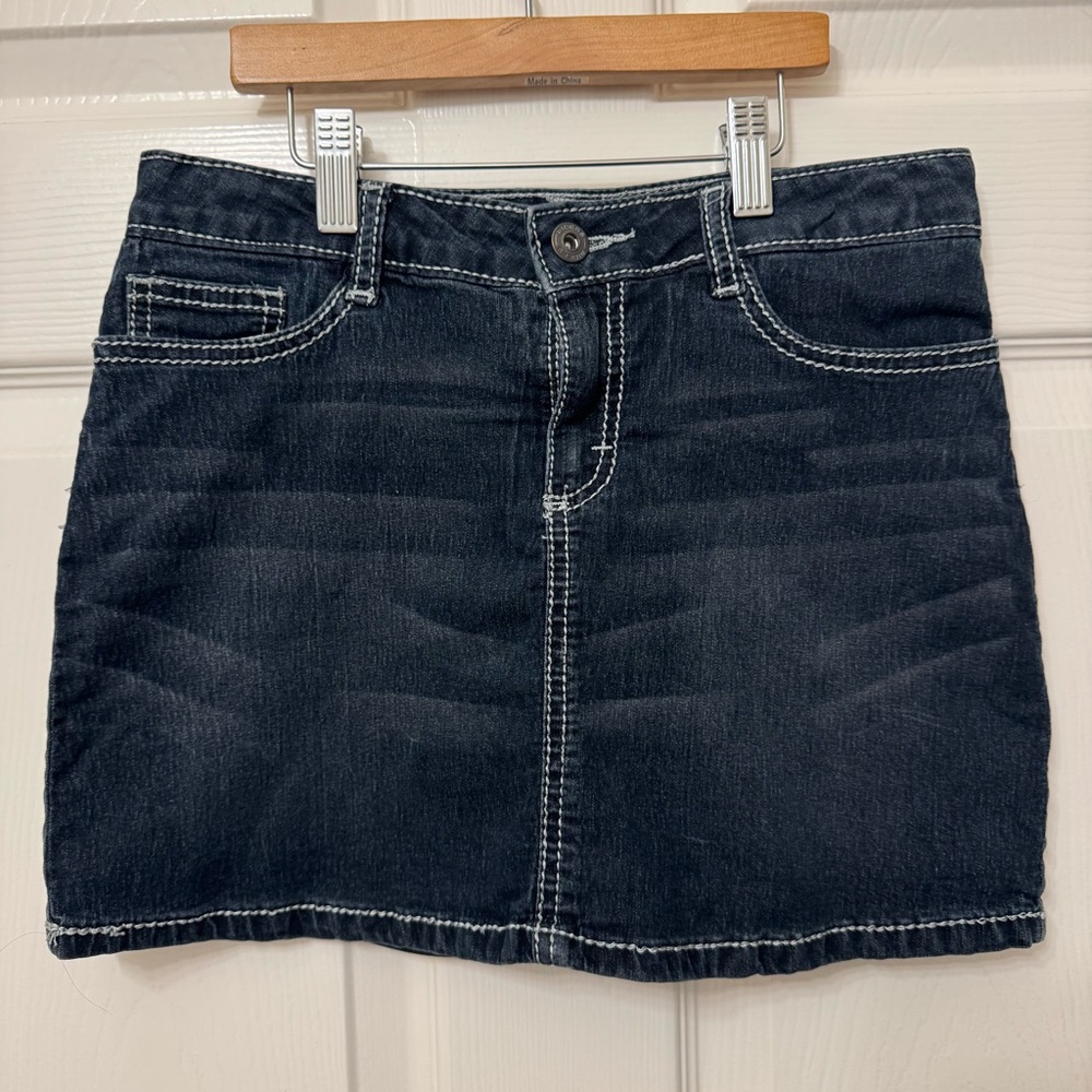Riders by Lee Girls Sz 14R Dark Denim Mini Skort Skirt Adjustable Waist Tabs GUC